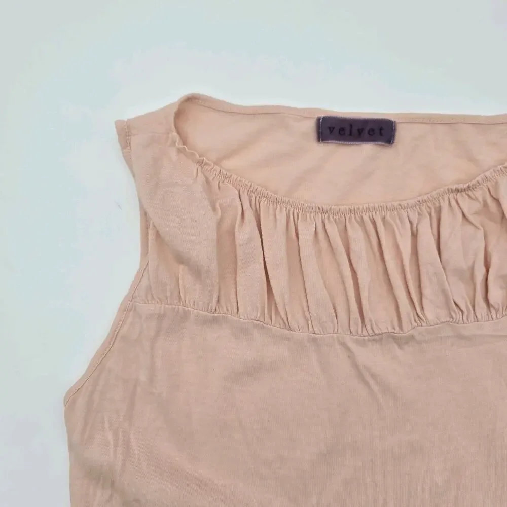 Velvet Graham Spencer Top Womens XS Pink Tank High Muscle Ruch Gathered
